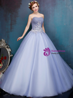 Gray Ball Gown Tulle Strapless Pleats Sweet 16 Quinceanera Dresses