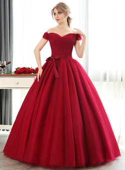 Purple Ball Gown Tulle Off The Shoulder Quinceanera Dresses With Sash