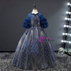 Blue Ball Gown Sequins Floor Length Flower Girl Dress