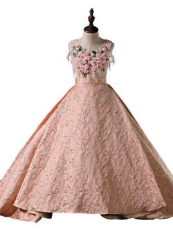 Pink Ball Gown Applqiues With Train Flower Girl Dress