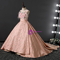 Pink Ball Gown Applqiues With Train Flower Girl Dress