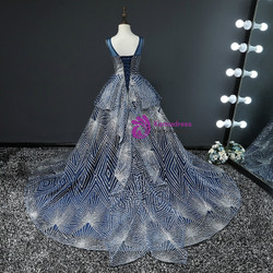 Blue Tulle Sequins Backless Long Princess Flower Girl Dress
