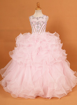 Pink Ball Gown Organza Backless Flower Girl Dress With Crystal