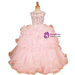 Pink Ball Gown Organza Backless Flower Girl Dress With Crystal