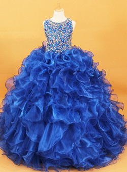 Royal Blue Ball Gown Organza With Crystal Flower Girl Dress