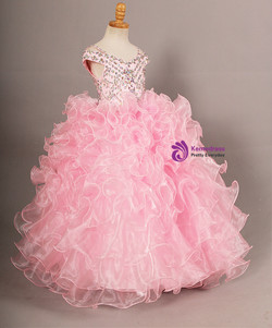 Pink Ball Gown Organza Off The Shoulder With Crystal Flower Girl Dress