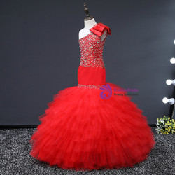 Red Mermaid Tulle One Shoulder With Sequins Flower Girl Dress