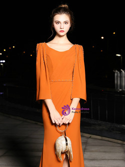 Orange Sheath Satin Flying Sleeve Prom Dress With Side Split