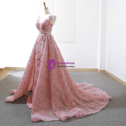 A-Line Pink Sequins V-neck Backless Appliques Wedding Dress