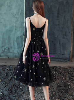 In Stock:Ship in 48 Hours Black Tulle Spaghetti Straps Prom Dress