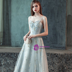 In Stock:Ship in 48 Hours Gray Tulle Sequins Straps Prom Dress