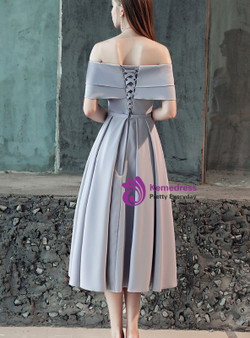 In Stock:Ship in 48 Hours Silver Gray Off The Shoulder Prom Dress