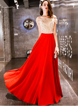 In Stock:Ship in 48 Hours Red Off The Shoulder Sequins Prom Dress