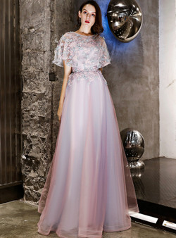 In Stock:Ship in 48 Hours Purple Taro Tulle Appliques Prom Dress