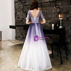 In Stock:Ship in 48 Hours Purple Tulle Sequins Short Sleeve Prom Dress