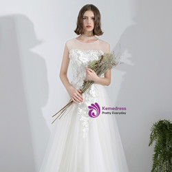 In Stock:Ship in 48 Hours White Tulle Appliques Weddign Dress