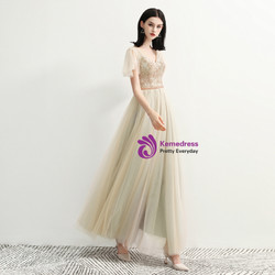 In Stock:Ship in 48 Hours Champagne V-neck Tulle Prom Dress In Stock:Ship in 48 Hours Champagne V-neck Tulle Prom Dress