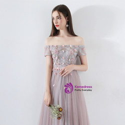 In Stock:Ship in 48 Hours Gray Pink Tulle Appliques Prom Dress