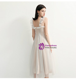 In Stock:Ship in 48 Hours Champagne Straps Tulle Short Prom Dress