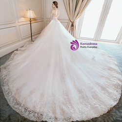 Champagne Tulle Appliques Cold Shoulder Backless Wedding Dress