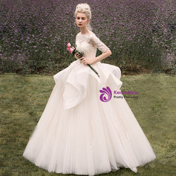 Champagne Tulle Lace Appliques Off The Shoulder Wedding Dress