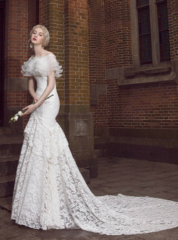 White Lace Mermaid Off The Shoulder Wedding Dress With Train