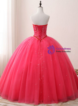 Rose Red Ball Gown Sweetheart Neck 16 Birthday Dress With Crystal