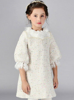 In Stock:Ship in 48 Hours Beige Short Sleeve Short Flower Girl Dress