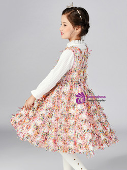 In Stock:Ship in 48 Hours Multicolor V-neck Knee Length Flower Girl Dress