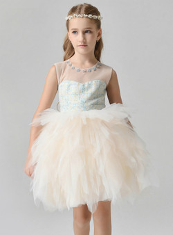 In Stock:Ship in 48 Hours Yellow Tulle Short Flwoer Girl Dress With Bead