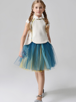 In Stock:Ship in 48 Hours Ivory And Green Tulle High neck Flower Girl Dress