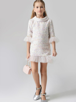 In Stock:Ship in 48 Hours Pink Half Sleeve Short Flwoer Girl Dress