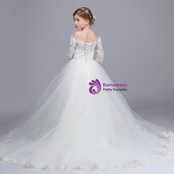 White Ball Gown Tulle Appliques Off The Shoulder Flower Girl Dress