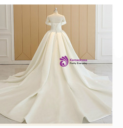 White Off The Shoulder Satin Wedding Dress With Long Train White Off The Shoulder Satin Wedding Dress With Long Train