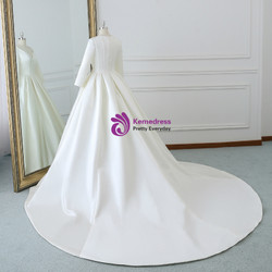 Ivory White Satin Sweetheart Long Sleeve Wedding Dress With Train