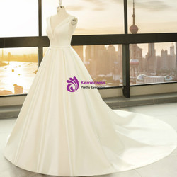 White Satin Ball Gown Deep V-neck Backless Wedding Dress White Satin Ball Gown Deep V-neck Backless Wedding Dress