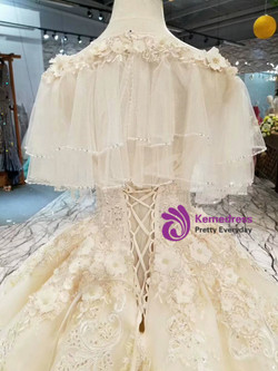 Light Champagne Deep V-neck Tulle Lace Appliques Wedding Dress With Beading