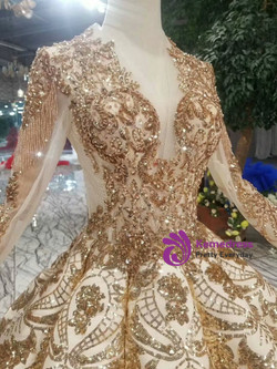 Gold Ball Gown Bling Bling V-neck Long Sleeve Wedding Dress Gold Ball Gown Bling Bling V-neck Long Sleeve Wedding Dress