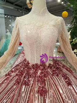 Red Sequins Long Sleeve High Neck Floor Length Wedding Dress With Beading Red Sequins Long Sleeve High Neck Floor Length Wedding Dress With Beading