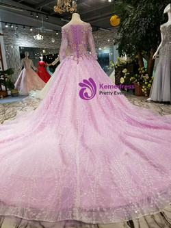 Purple Tulle Sequins Bling Bling Long Sleeve Wedding Dress With Appliques