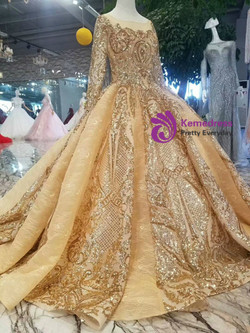 Luxury Gold Ball Gown Bateau Neck Long Sleeve Bling Bling Sequins Wedding Dress Luxury Gold Ball Gown Bateau Neck Long Sleeve Bling Bling Sequins Wedding Dress
