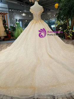 Chmapagne Ball Gown Sequins Off The Shoulder Appliques Wedding Dress