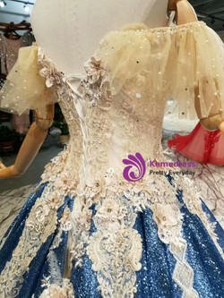 Blue Ball Gown Sequins Lace Appliques Off The Shoulder Wedding Dress