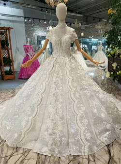 Ball Gown Sequins Appliques Off The Shoulder Wedding Dress With Train