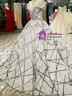 Silver Gray Ball Gown Off The Shoulder Wedding Dress With Little Train