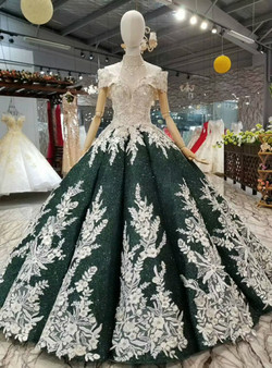 Dark Green Sequins Appliques Off The Shoulder Wedding Dress With Beading