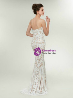 Fashion White Champagne Mermaid Sequins Sweetheart Prom Dress