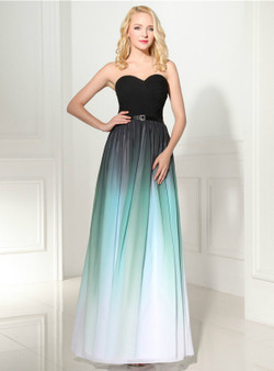 A-Line Green Gradual Change Color Chiffon Sweetheart Neck Pleats Prom Dress
