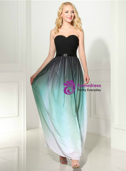 A-Line Green Gradual Change Color Chiffon Sweetheart Neck Pleats Prom Dress