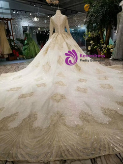 Shop 2019 Long & Short Champagne Ball Gown Tulle Sequins Long Sleeve Appliques Wedding Dress With Beading With Factory Price From Kemedress